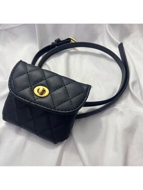 Quilted Mini Belt Bag Black & Gold Convertible